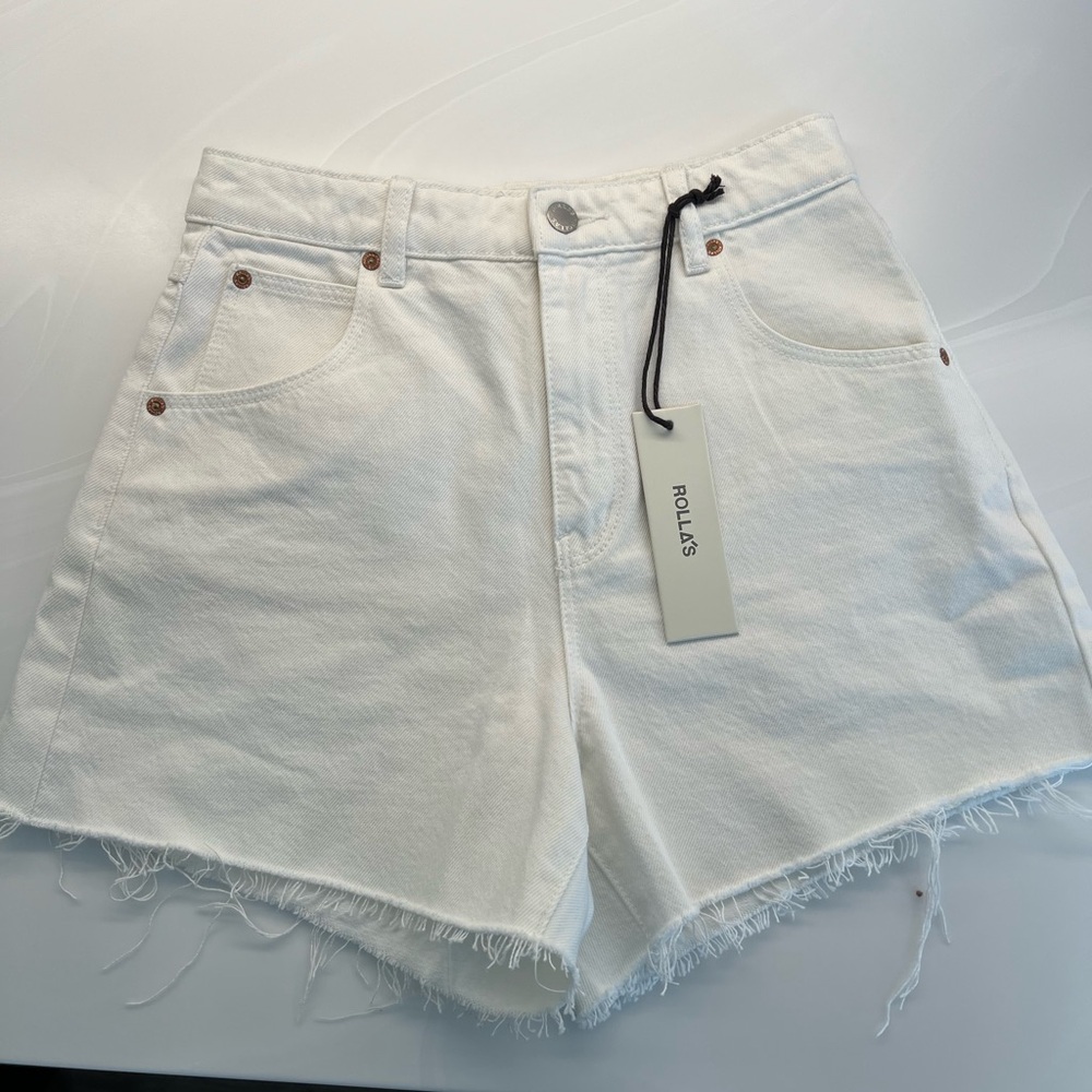 ROLLA'S White Jean Shorts High-Waisted Frayed Hem